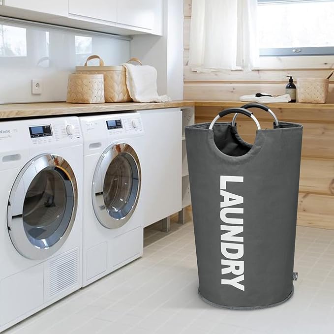 DOKEHOM 125L X-Large Collapsible Washing Laundry Basket Bag (7 Colors) for Bedroom, Fabric (Dark Grey, XL)