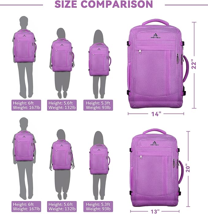 50L Carry On Backpack, Extra Large Laptop Backpack, Travel Backpack for Women, Expandable Water Resistant Big Bag Anti-Theft Business Daypack Fit 17 Inch Laptop with USB Port,Purple