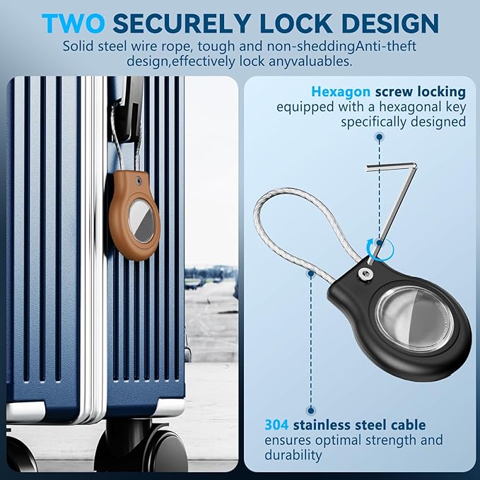 Waterproof Airtag Holder,2 Pack Airtag Case with Secure Lock,Airtags Keychain for Apple Air tag,Anti-Lost Protective Case Air tag Accessories for GPS Item Finder Tracker Luggage,Key,Pet-Black/Brown