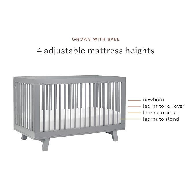 Babyletto Hudson 3-in-1 Convertible Baby Crib - GREENGUARD Gold Certified Convertible Crib to Toddler Bed & Daybed - Wooden Baby Bed with 4 Adjustable Mattress Heights - Strong & Easy Assembly - Grey