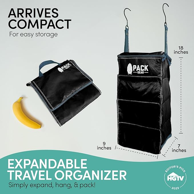 Pack Gear Hanging Luggage Organizer - Our Carry On Closet Insert Fits Any Carry-On - Our Hanging Luggage Organizer Uses Velcro to Allow Quick Access to your Clothes (Solid Black)