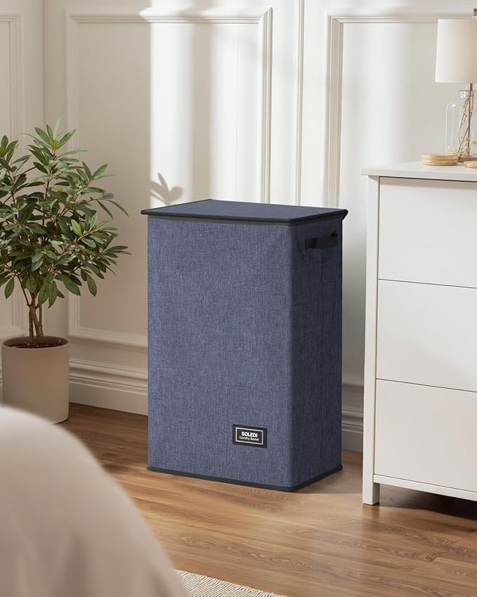 SOLEDI Laundry Hamper with Lid 90L Large & Tall Collapsible Laundry Basket, Clothes Hamper with Bag Removable Easy to Carry, Dirty Hampers for Bedroom, Bathroom, Dorm, College, Navy Blue