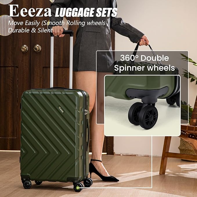 Luggage Sets 5 Piece, Suitcases with Wheels, ABS Hard Case Luggage with TSA Lock Spinner Wheels, Carry On Luggage Set(5 Piece Sets (20"/24"/28"/DB/TB))