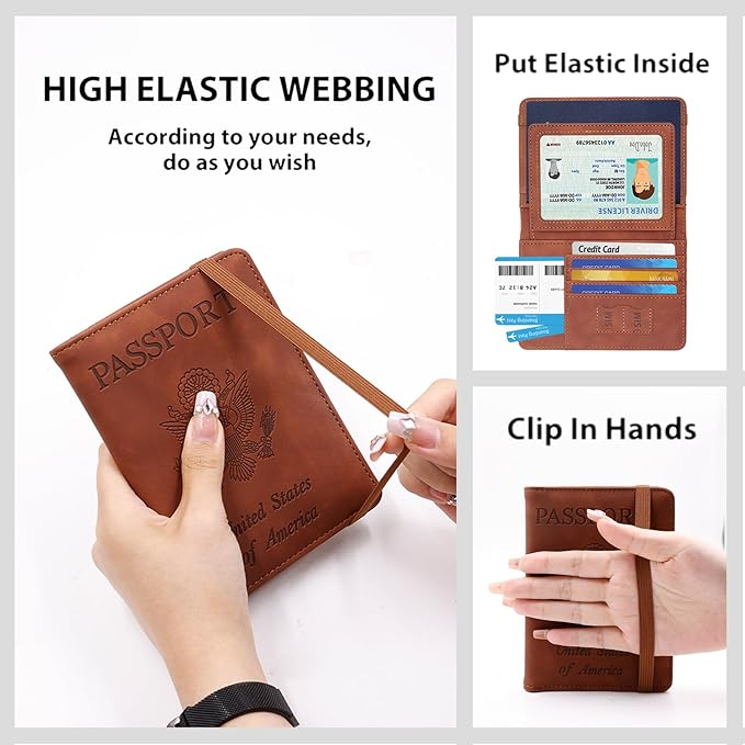 Melsbrinna Rfid Passport Holder for Travel women/Men, Cute Passport Wallet Rfid Blocking Card Slots, Rfid Passport Cover/CaseTravel Wallet, Passport Book Holder (1, Brown1)