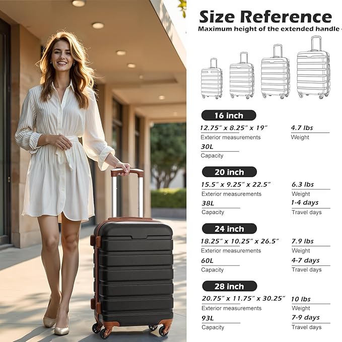 Coolife Luggage 4 Piece Set Suitcase Spinner Hardshell Lightweight TSA Lock (Family Set-Sky Blue)