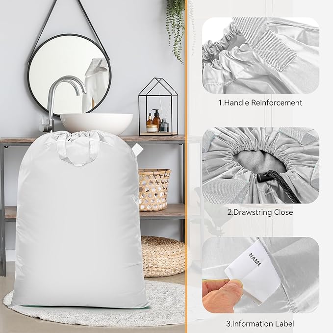 Extra Large Heavy Duty Laundry Bag - 28" x 40", Travel Laundry Bag for Dirty Clothes, Camping (White)