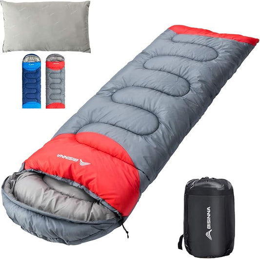 BISINNA Sleeping Bag with Pillow - 4 Season Backpacking Sleeping Bag Lightweight Waterproof Warm and Washable for Adults, Kids, Women, Men's Outdoors Camping, Hiking, Mountaineering