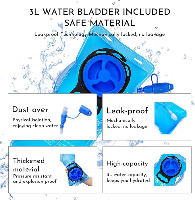 Reflective Hydration Backpack, Hydration Pack - Water Backpack with 2L/3L Hydration Bladder, Essential for Festivals - Rave Hydration Pack for Hiking, Running, Cycling, and Festivals