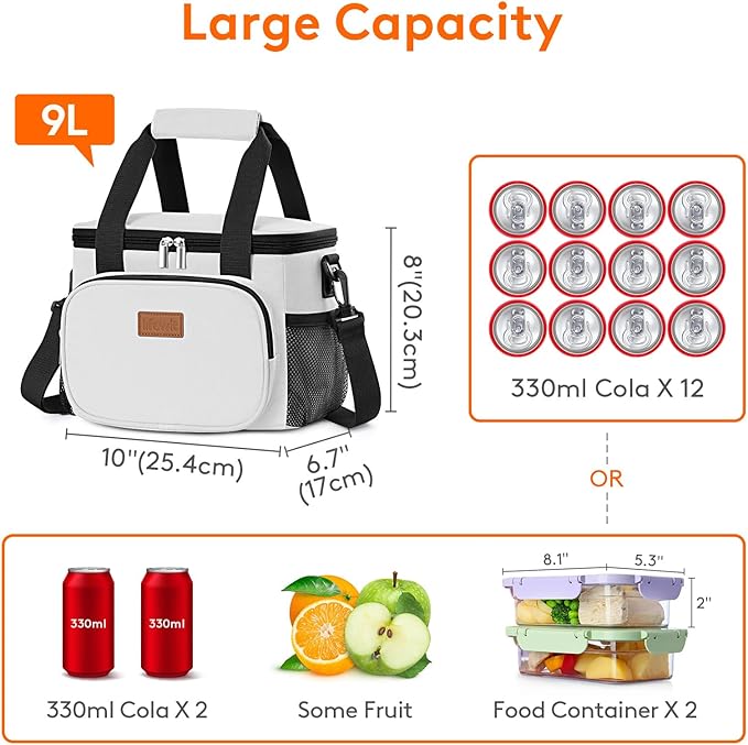Lifewit Medium Lunch Bag Insulated Lunch Box Soft Cooler Cooling Tote for Adult Men Women, Sliver Gray 12-Can (9L)