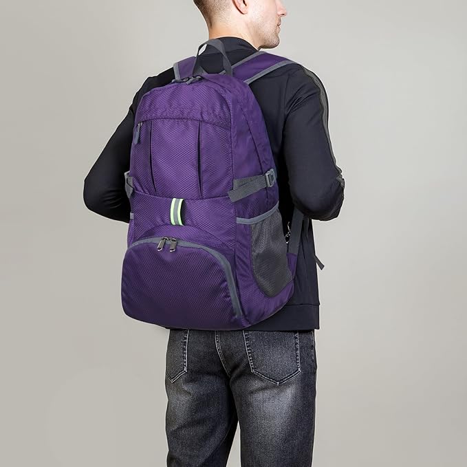 Yaopeing Lightweight Backpack,25L Foldable Hiking Packable,Water Resistant Travel Outdoor Shoulder Bag for Woman Men,Purple