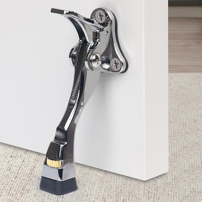 Kick Down Door Stoppers for Bottom of Door, Heavy Duty Kickdown Door Stop, Adjustable Door Stoppers (Sliver, 4 Inch x 1 Pack)