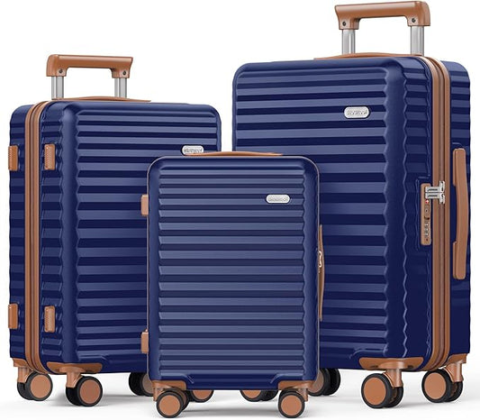 SHOWKOO Luggage Sets 3 Piece Hardside Expandable Suitcase with Double Spinner Wheels Tsa Lock Blue (20in/24in/28in)