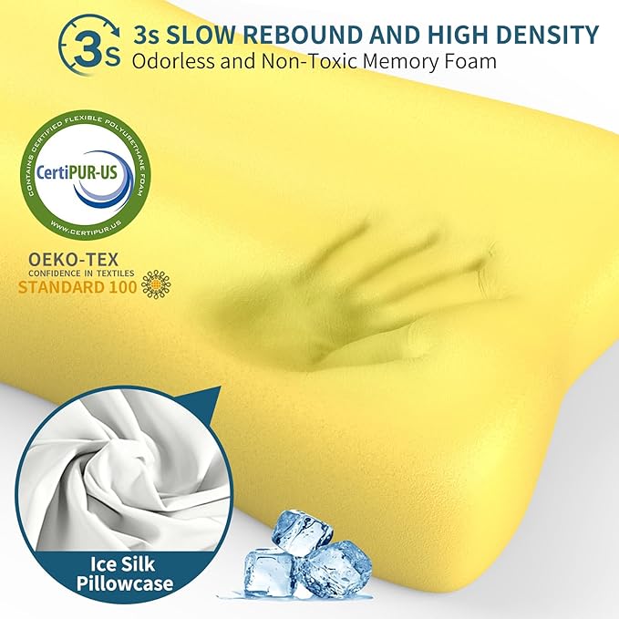 Cervical Neck Pillow for Pain Relief, Contour Memory Foam Pillows for Sleeping, Ergonomic Pillow Orthopedic Cooling Pillow Bed Pillow Neck Support for Side Back Stomach Sleepers