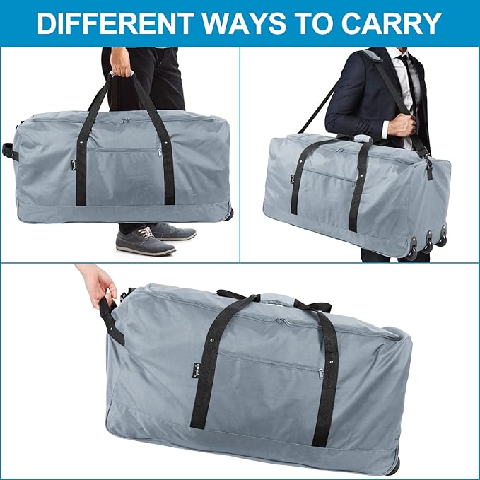 Finnhomy 120L Foldable Rolling Duffel Bag with 3 Wheels, Light Weight Travel Duffel bag with Large Loading Capacity, 32 inch Rolling Duffel bag with Shoulder Strap for Travel Camping Sports