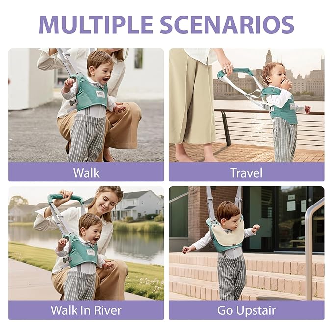 Baby Walking Harness-Handheld Assistant Belt- Toddler Infant Walking Aid for Trainer & Support 7-24 Month Old (summer-Green-1817)