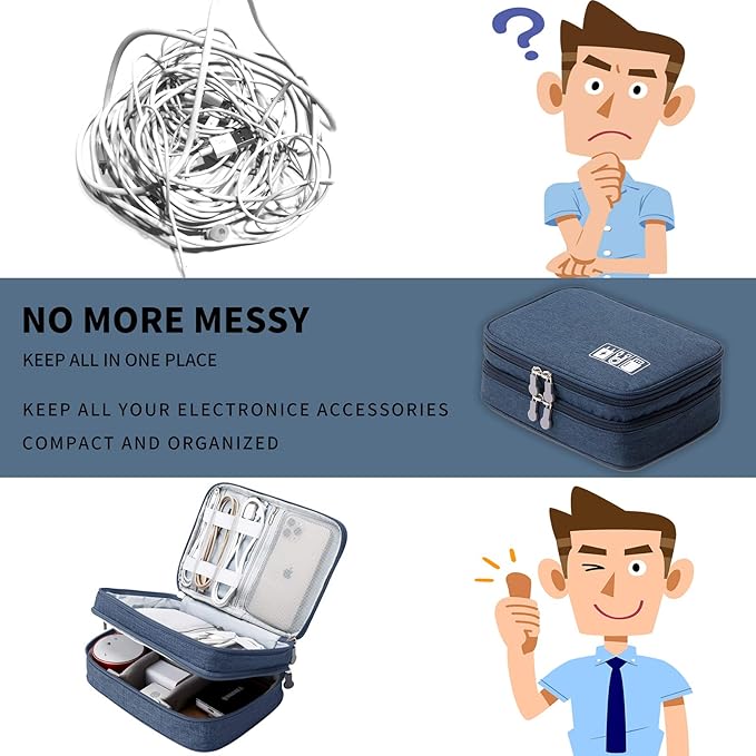 mygreen Electronic Organizer Travel Cable Organizer Bag for Hard Drives, Cables, Charger, Phone, USB, SD Card Dark Blue
