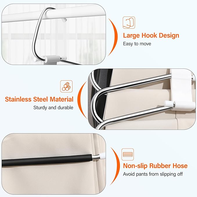 Upgraded Collapsible Pants Hangers Space Saving, 6 Layers Clothes Rack, Stainless Steel Multifunctional Closet Organizer, Non Slip Metal Hangers for Pants Jeans Skirts Trousers (4 Pack)