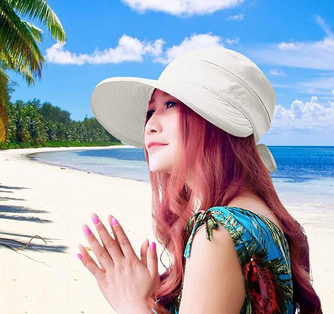 HINDAWI Sun Hats for Women with UV Protection Wide Brim Sun Hat Visor Summer Beach Outdoor Foldable Womens Cap