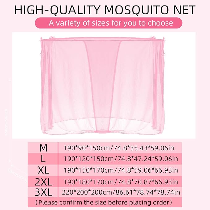 4 Corners Mosquito Net for Mosquiteros para Camas Bed Canopies Netting Bed Drapes Rectangular Mosquito Mesh for Camping Home Outdoor Travel(Pink,L75 X W47 X H59 Inch,Opening)