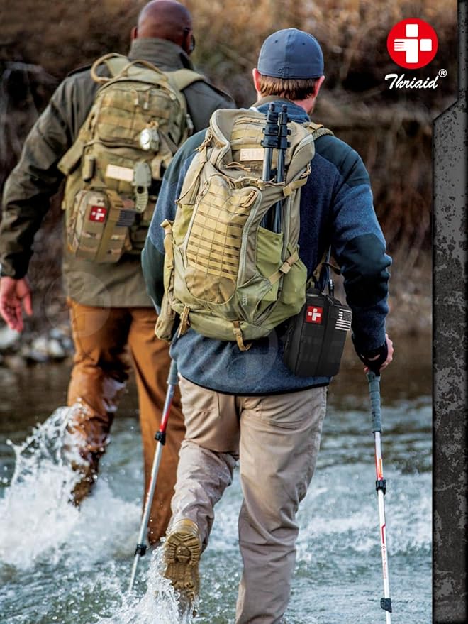 Survival First Aid Kit with Israeli Bandage, Splint, Chest Seal, Tactical Military Combat Molle IFAK for Wound Care, Bleeding Control, Trauma Hemorrhage and More