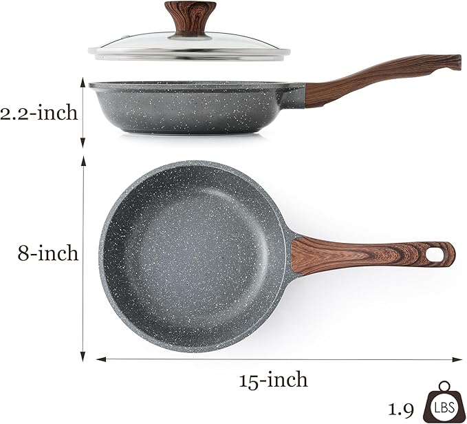 SENSARTE Nonstick Frying Pan Skillet with Lid, Omelet Pan with Cover, Healthy Egg Pan Chef's Pan, Kitchen Cooking Pan, PFOA Free (8inch + Glass Lid)