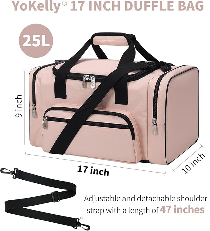 Small Gym Duffle Bag - 17 inch Carry On Weekender Bag for Travel Sport (17x10x9 in) - Pink