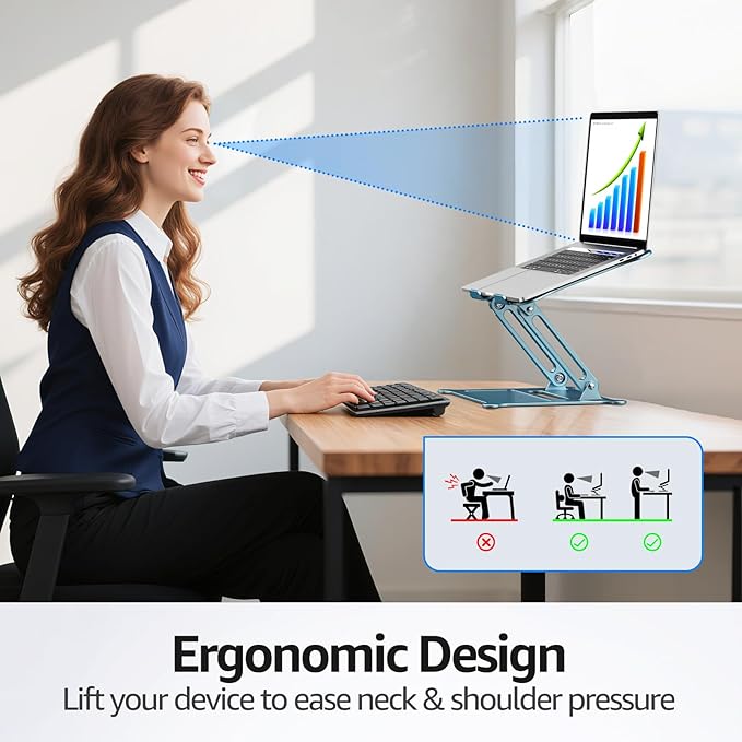 Urmust Laptop Notebook Stand Holder Adjustable Ultrabook Stand Riser Portable Compatible with MacBook Air Pro HP Dell XPS Lenovo All laptops 10-15.6"(Blue)