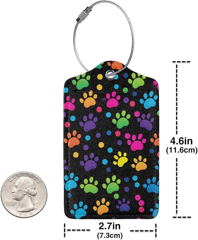 Cute Dog Paws Leather Luggage Tag with Stainless Steel Ring, Fun Name Id Card Cover Travel Bag Tag Set, Suitable for Travel Bag Luggage Women Men 1 PCS