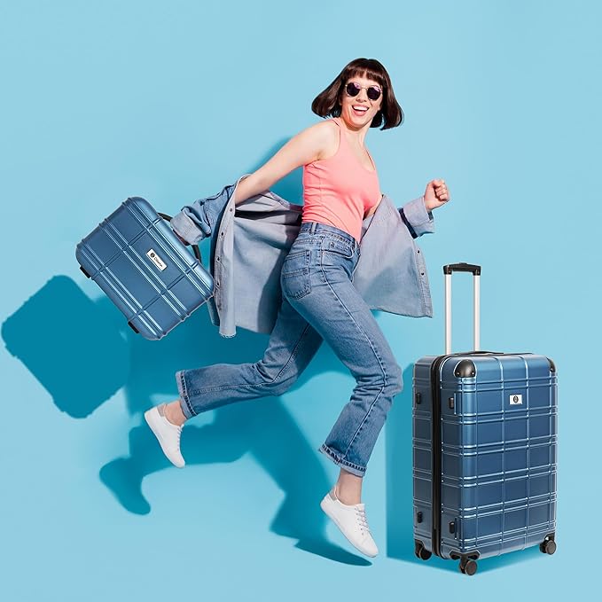 Luggage Sets 4 Piece, ABS PC Lightweight Suitcases with Wheels, Hardshell Luggage Sets Carry on Luggage with TSA Lock Blue (12in 20in 24in 28in)