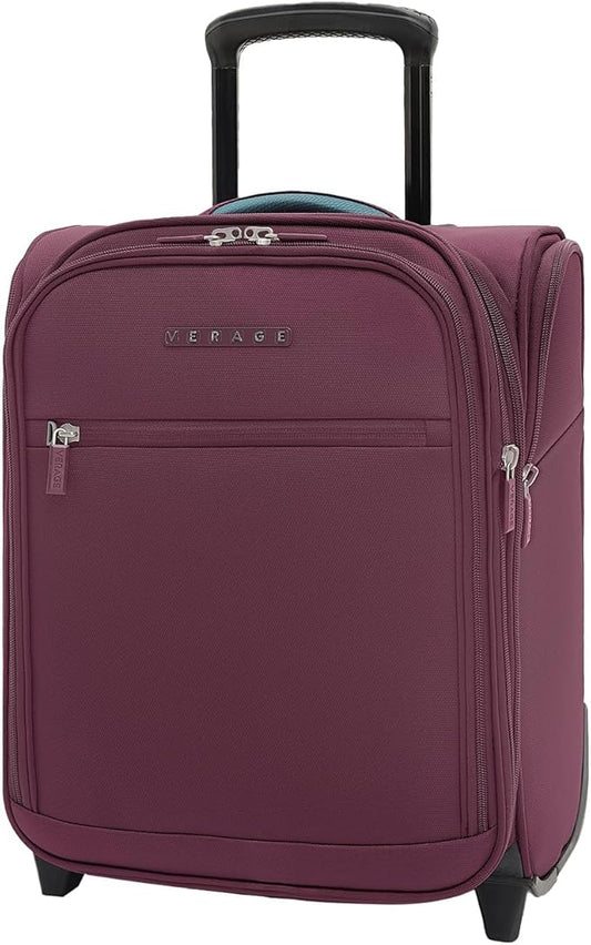 Verage Under Seat Luggage with Wheels, Softside Expanable Small Suitcase Carry On Luggage Bags for Airlines Airplanes Short Trip Men Women (Grape red, 16-Inch Rolling Underseat)
