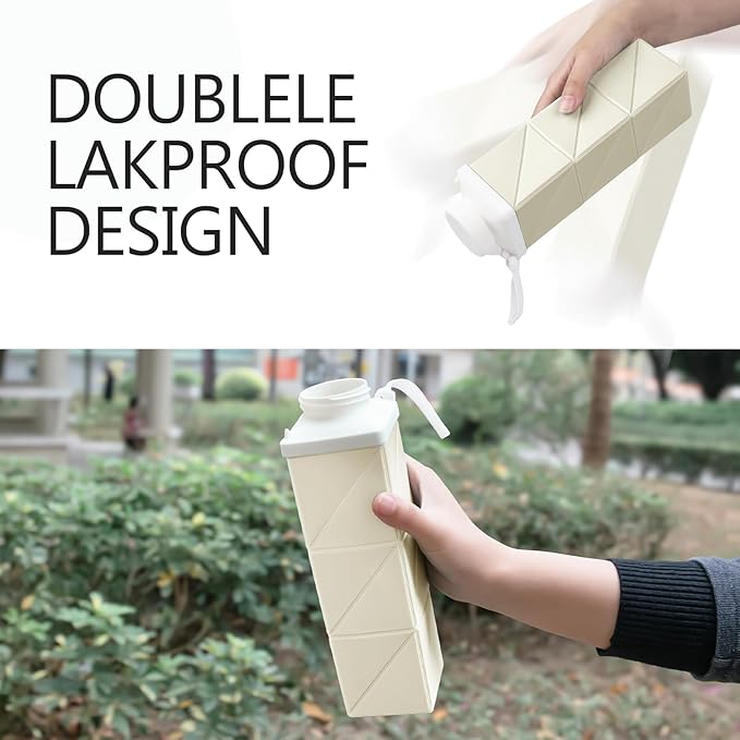 24oz Collapsible Water Bottles–Food-Grade,BPA-Free,Leakproof,Lightweight,Foldable Design Perfect For Travel,Hiking,Camping,Gym,Sports Bottle,Reusable Compact,Ideal Hydration Companion Beige