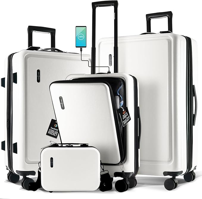 Hard Shell Luggage Sets with Spinner Wheels 4 Piece, Expandable Large Suitcases with TSA Lock, Travel Large Suitcase Set, White Luggage Set