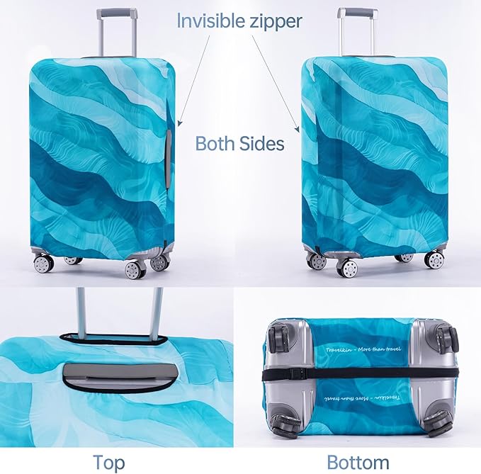 Travelkin Luggage Covers For Suitcase Tsa Approved,Suitcase Cover Protector Fit 18-32 Inch Luggage (Blue Wave, XL)
