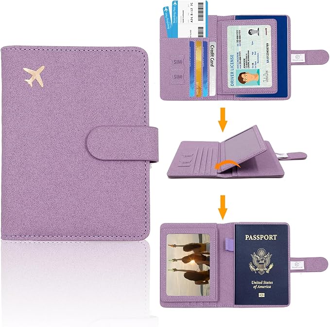 Melsbrinna Rfid Passport Holder for Travel women/Men, Cute Passport Wallet Rfid Blocking Card Slots, Rfid Passport Cover/CaseTravel Wallet, Passport Book Holder (1, Purple1)
