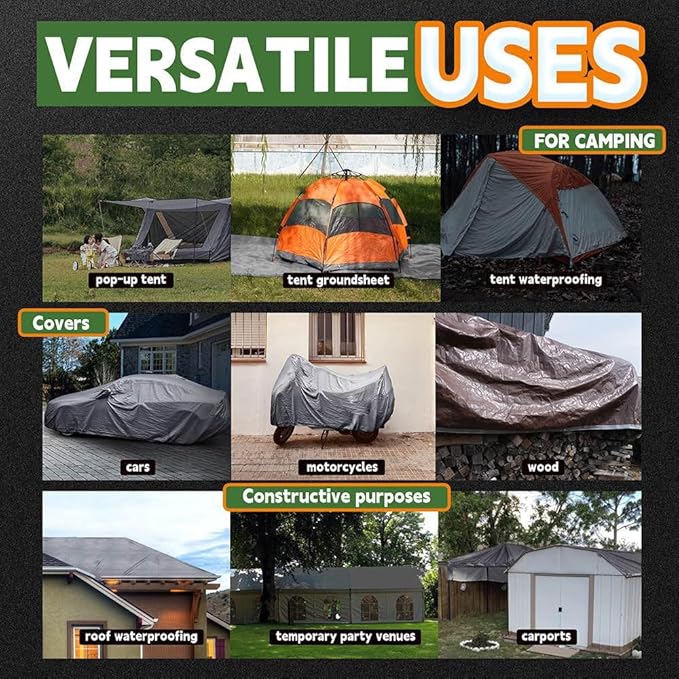 Small Tarps Heavy Duty Waterproof 4x6 Feet (3 Pack), 10Mil Multipurpose Poly Tarp Cover with Metal Grommets and Reinforced Edges, Silver/Brown Tarp by RAINDEWAY