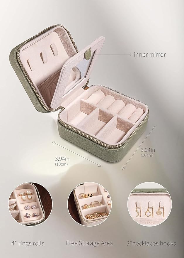 S.Leaf Travel Jewelry Organizer Travel Jewelry Boxes for Women Small Jewelry Travel Case Box Portable Travel Jewelry Case Travel Case Mini Jewelry (03_Lychee_Butterfly_Brown)