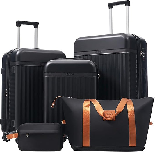 Merax Luggage Sets, Durable Hardshell 3 Piece Suitcase with Double Spinner Wheels and Handle Bags,Lightweight Carry on Luggage with TSA Lock,20+24+28 inches,Black