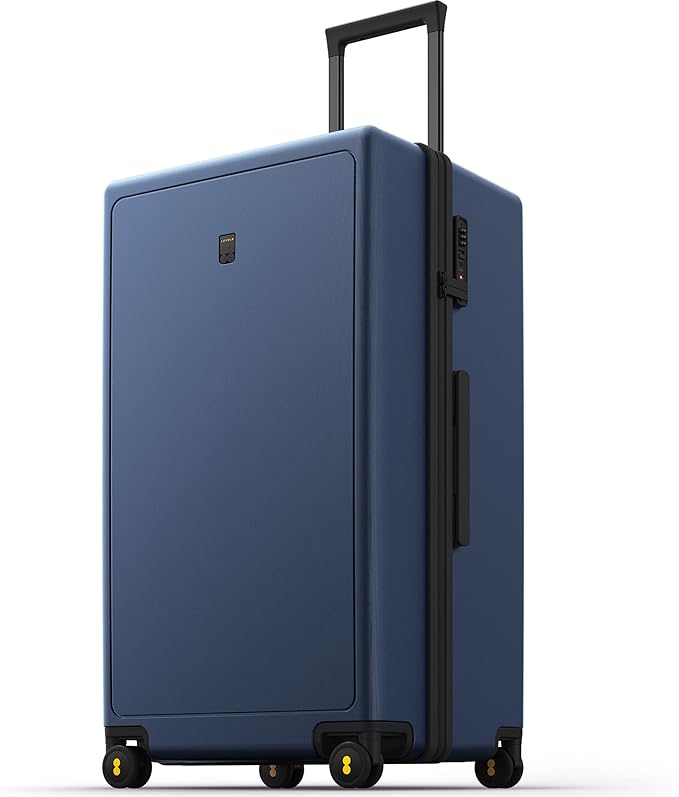 LEVEL8 Trunk Luggages, 28 Inch Luggage with Spinner Wheels, Luminous Textured Checked Large Hard Shell Lightweight with Tsa Lock, Navy