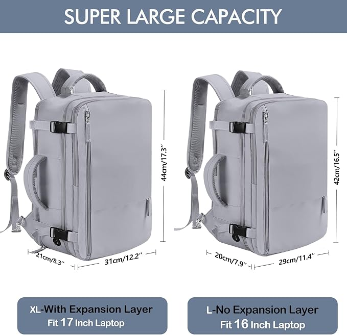 Beraliy Large Travel Backpack, Airline Approved Carry On Backpack, 16 Laptop Backpack,Waterproof Personal Item Bag, Business Hiking Weekender Overnight Bag, Dark Gray