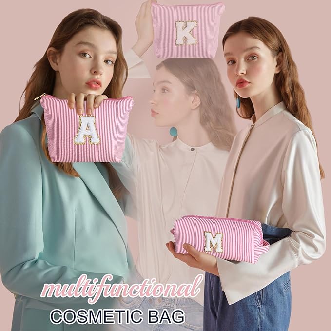 YOOLIFE Personalized Makeup Bag - Initial Cosmetic Bag for Women Travel, Cute Friend Wedding Girlfriend Birthday Gift for Teen Girls 16-18 Q