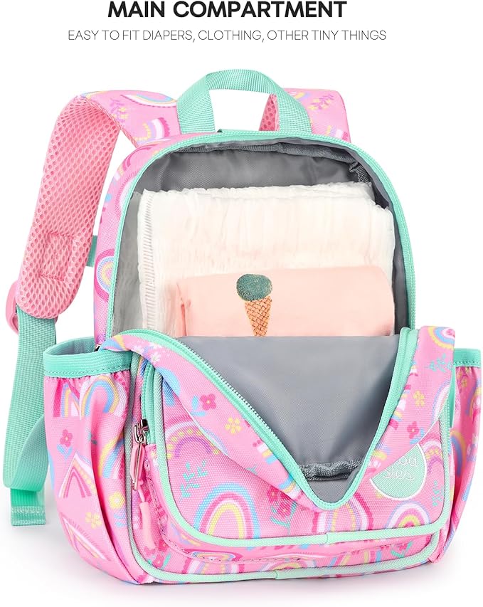 mibasies Backpack Leash for Toddlers 1-3: Baby Backpack for Girls with Anti-Lost Harness - Rainbow Pink
