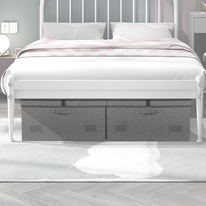 75 Quarts Extra Large Decorative Storage Bins with Lids, 1 Pack Gray Collapsible Storage Bins with Lids, Stackable Storage Bins Decorative Box Storage With Lid Extra Large