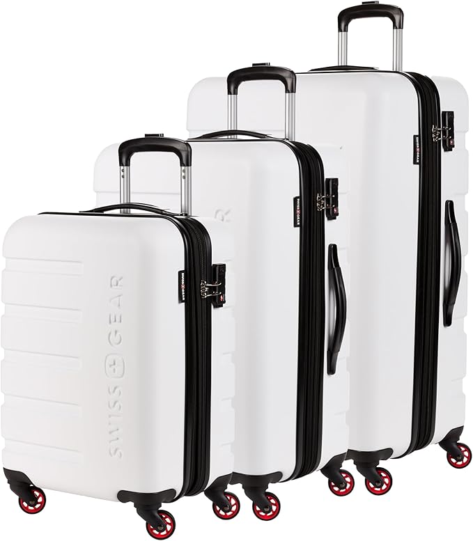 SwissGear 7366 Hardside Expandable Luggage with Spinner Wheels, White, 3-Piece Set (19/23/27)