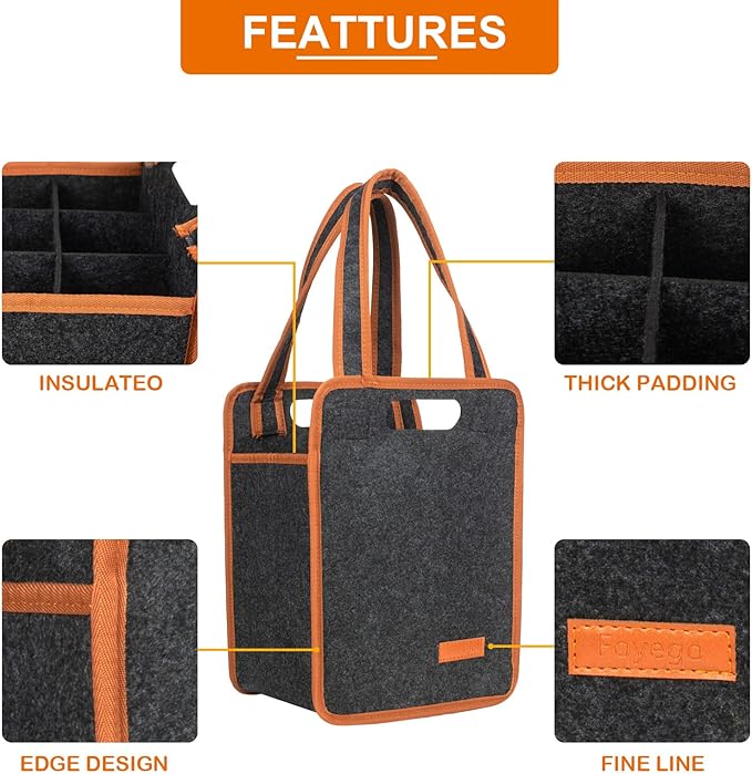 6 Bottle Wine Tote Bag, Insulated Thermal Padded Wine Carrier Tote, Reusable Wine Bags for Wine Bottles Travel, Camping and Picnic, Perfect Wine Lover Gift