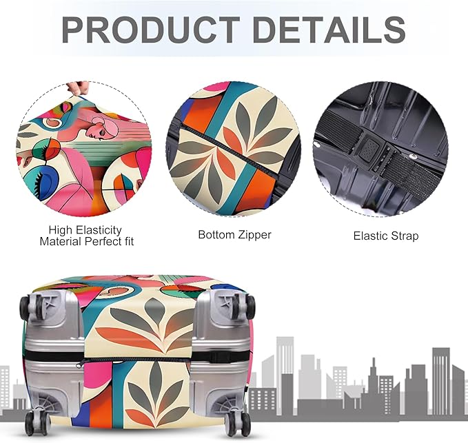 ANNA QUEEN Modern Art Fashion Luggage Cover, Stylish Abstract Woman Suitcase Protector, Washable, Stretchable Travel Sleeve for 20-22 Inch Luggage, Trendy, Colorful Design