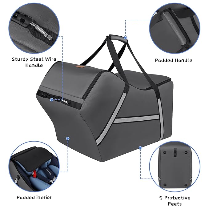 Infant Car Seat Travel Bag for Airplane Compatible with All Nuna Pipa Car Seat and Base,Chicco KeyFit 30 and Base, Padded Car Seat Bags for Air Travel,Car Seat Gate Check Bag with Side Pocket, Gray