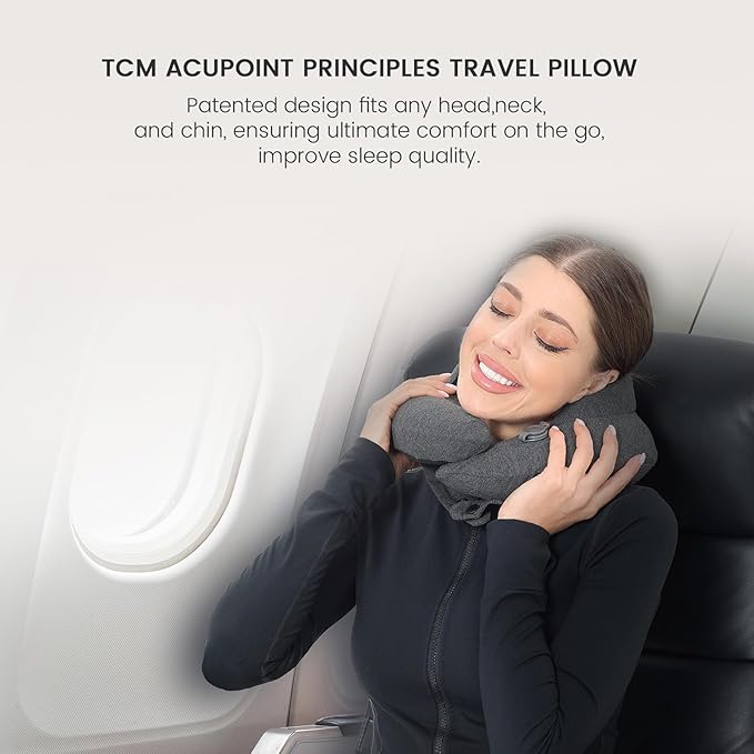 Inflatable Neck Pillow, Premium Travel Neck Pillow for Airplane Headrest Sleep - 3rd Generation, Double Comfort Plane Pillow for Long Flight