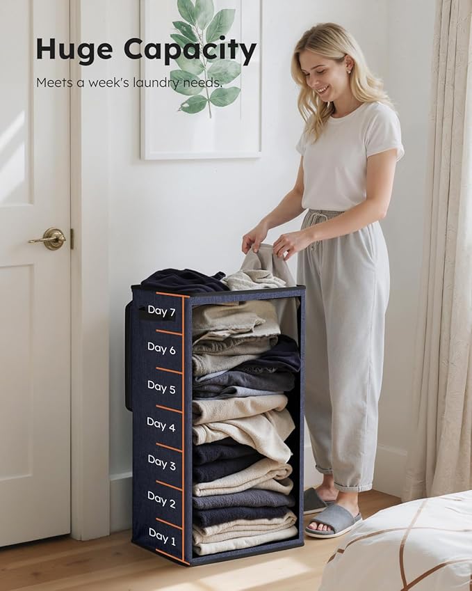 SOLEDI Laundry Hamper with Lid 100L Large & Tall Collapsible Laundry Basket, Clothes Hamper with Bag Removable Easy to Carry, Dirty Hampers for Bedroom, Bathroom, Dorm, College, Navy Blue