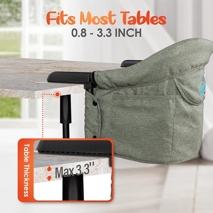 Hook On Chair with Removable Dining Tray,Portable Hook-On Chairs with Storage Bag,for Home and Travel(Sage Green)