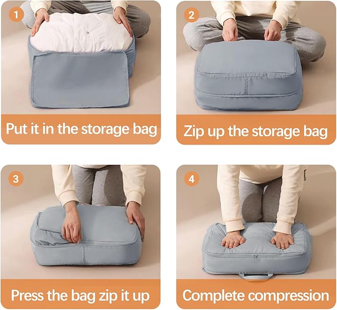 3PCS XL Ultra Space Saving Bags self compression organizer bags space saver bags for comforters storage bag organizer for blankets bedding clothes (Blue-3PCS)